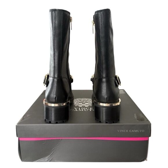 Vince Camuto Keshia Moto Black Butter Calf Leather Boots with Gold Chain - Picture 5 of 10